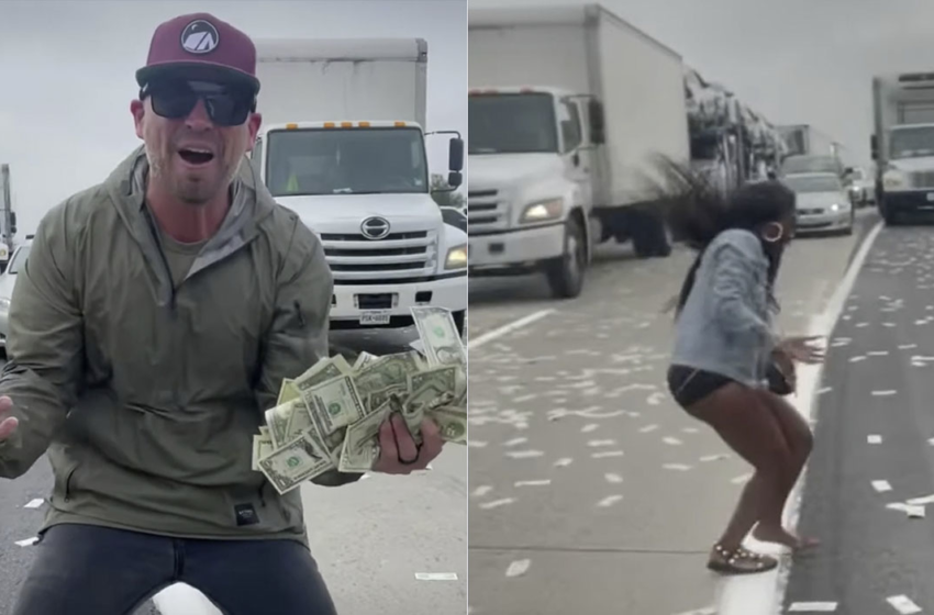  Armored truck drops cash on I-5 in Carlsbad; drivers stop to sweep up bills – KTLA