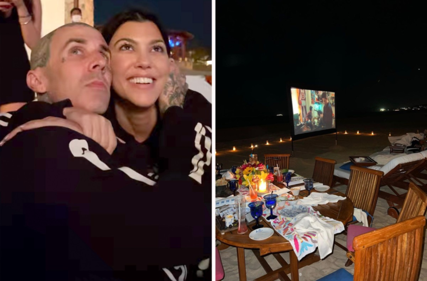  Travis Barker and Kourtney Kardashian cuddle during beachside movie date – Page Six