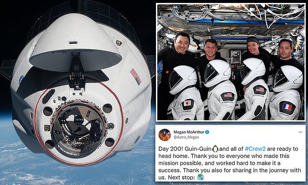  Four diaper wearing astronauts are leaving the ISS TODAY after a delay on Sunday due to high winds – Daily Mail