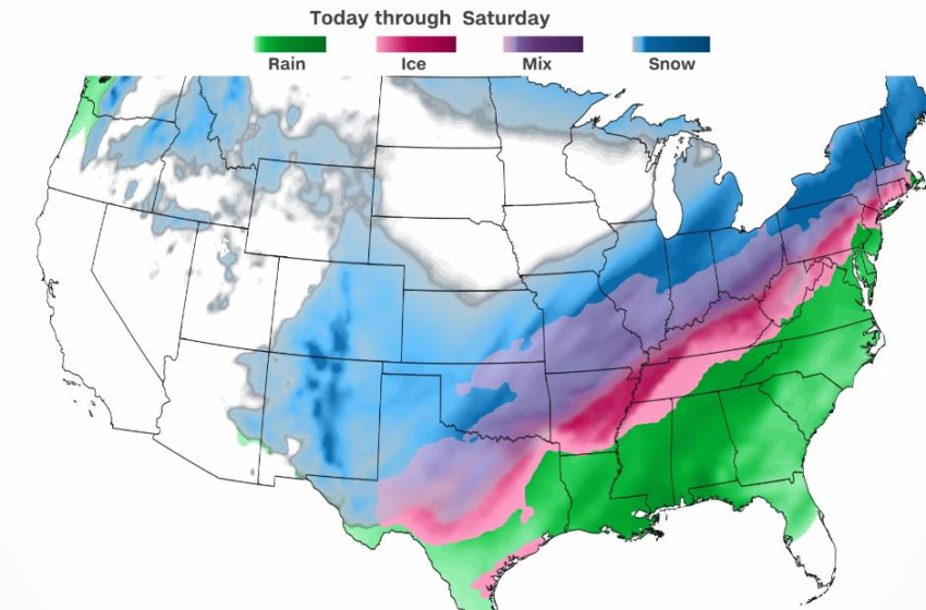  Heavy snow falling as storm system threatens to leave a treacherous mix of wintry precipitation for millions from Plains to Northeast – CNN