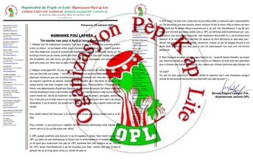  Haiti-Mobilisation: l’OPL apporte son support et condamne les actes de violence